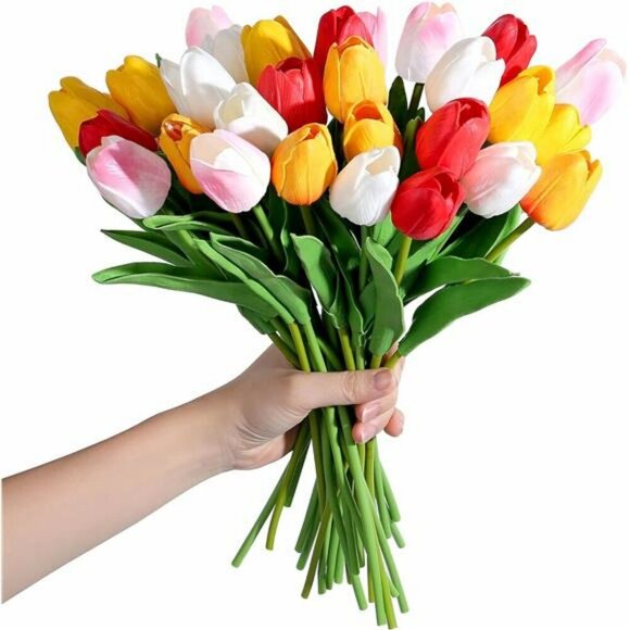 Artificial Tulip Flowers Real Touch 15pc Wedding Spring Home Decor Bouquet - Picture 3 of 7